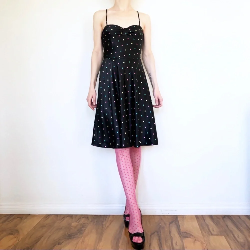Rainbow Multi-Color Polkadots A-Line SATIN DRESS